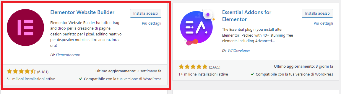 Come installare Elementor
