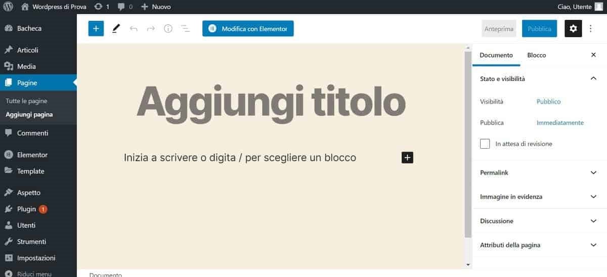 Primi passi con Elementor
